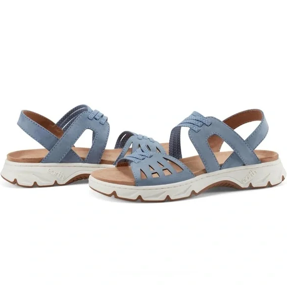 Earth Vernon Leather Blue Comfort Flat Sandals 7M Arch Support Shoe NWT & Box - Picture 2 of 15